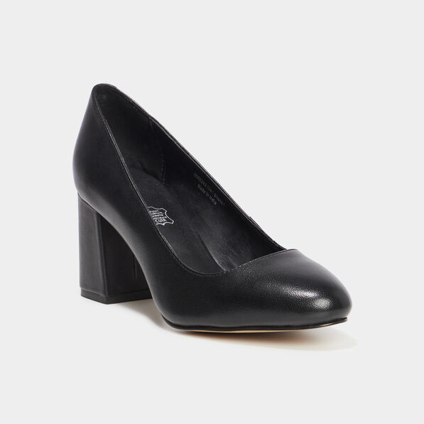 Escarpins à talons carrés en cuir noir femme