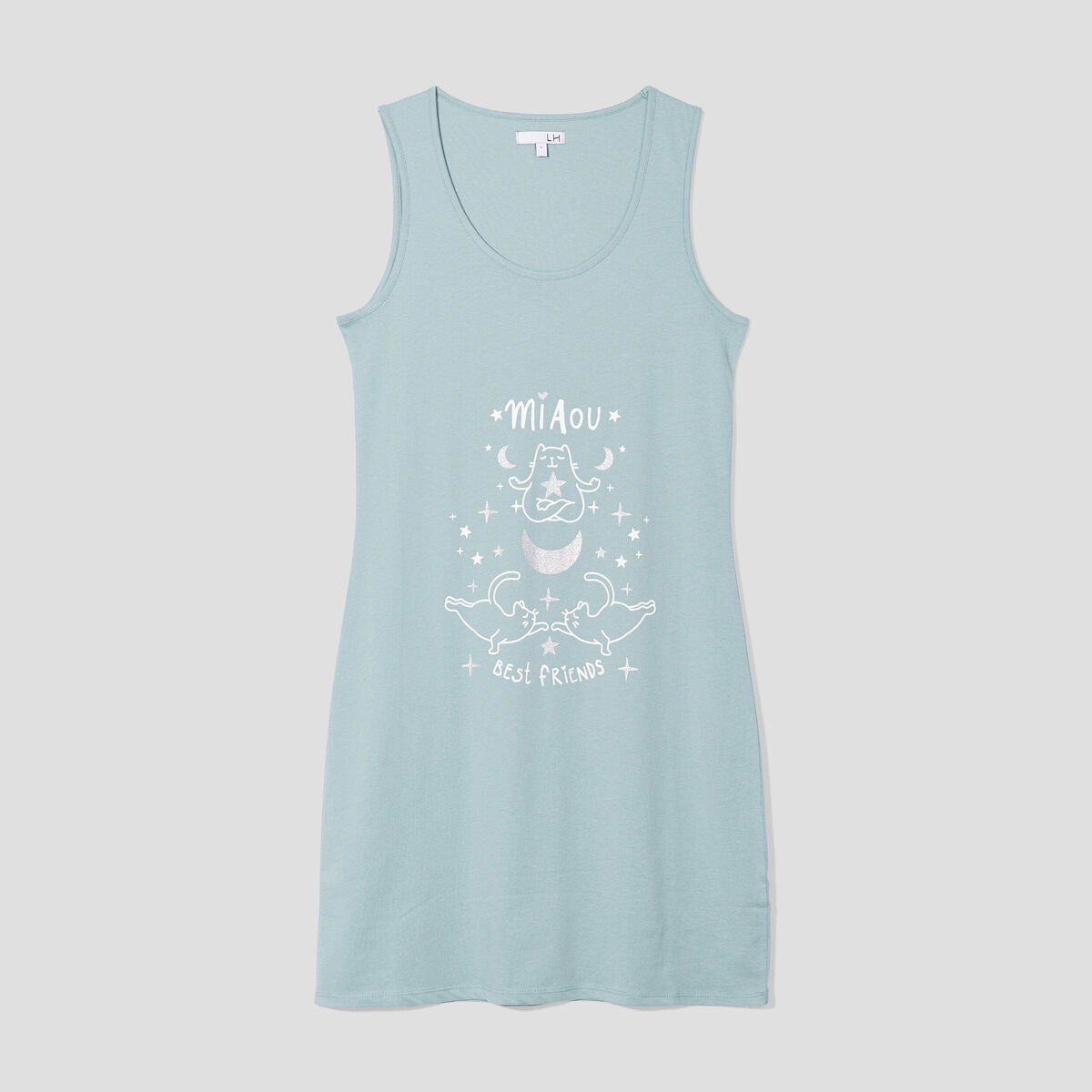 Chemise de nuit sans manches coton bleu gris femme