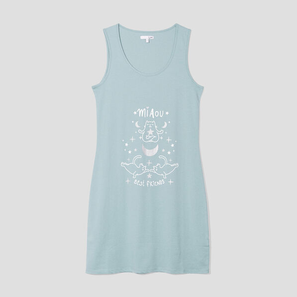 chemise de nuit sans manches coton bleu gris femme Chemise de nuit sans manches coton bleu gris femme