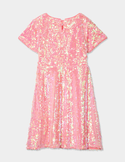 Robe à sequins manches courtes rose fille