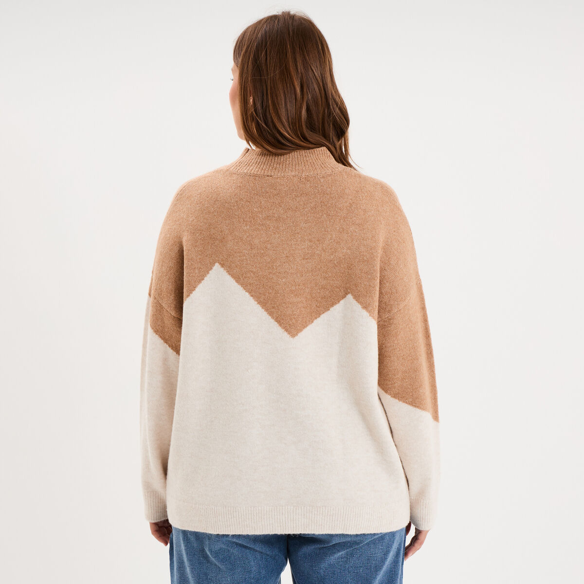 Pull col montant &agrave; sequins oversize beige femme grande taille