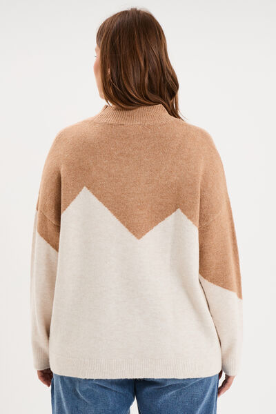 Pull col montant &agrave; sequins oversize beige femme grande taille