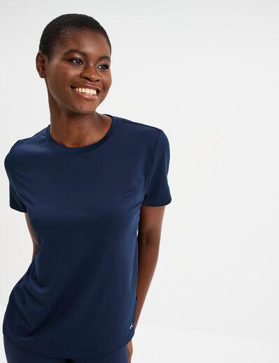 T-shirt de sport droit manches courtes bleu marine femme