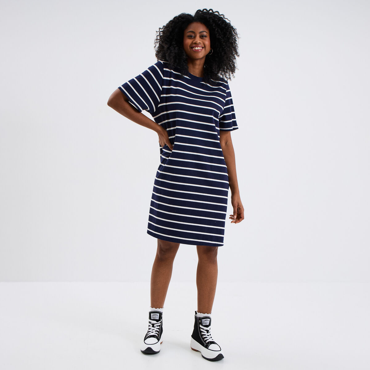 Robe t-shirt manches courtes coton ecru femme