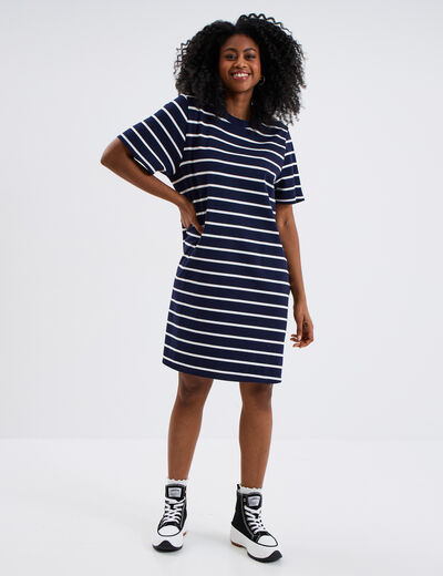 Robe t-shirt manches courtes coton ecru femme