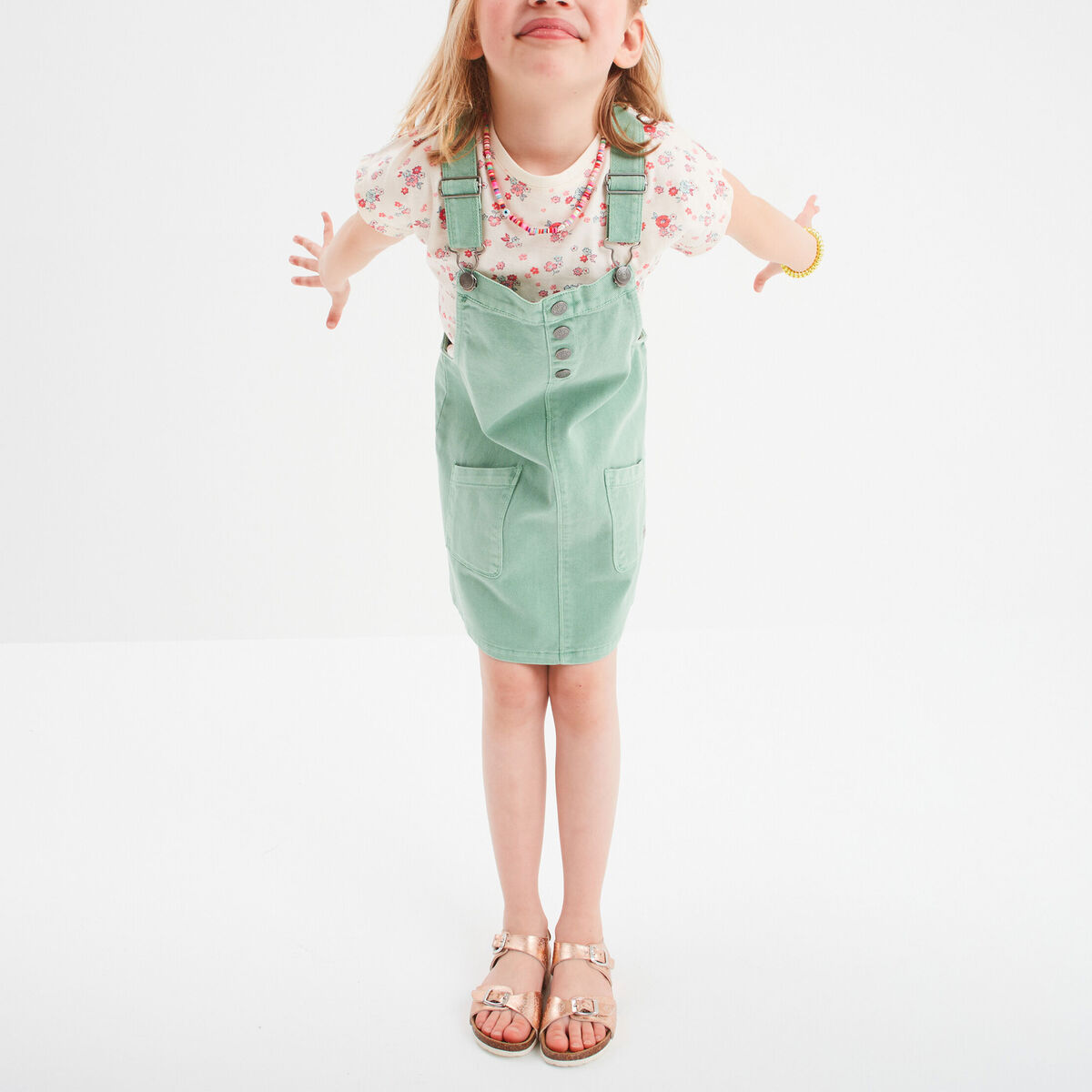 Ensemble robe salopette t-shirt Creeks vert pastel fille