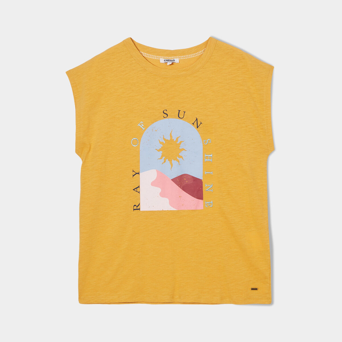 T-shirt col rond manches courtes Creeks jaune moutarde femme