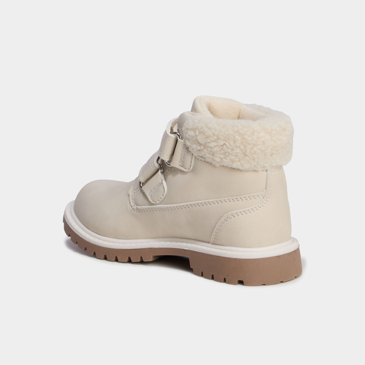 Bottines &agrave; scratchs fausse fourrure creme fille