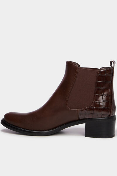 Bottines chelsea talons croco marron fonc&eacute; femme