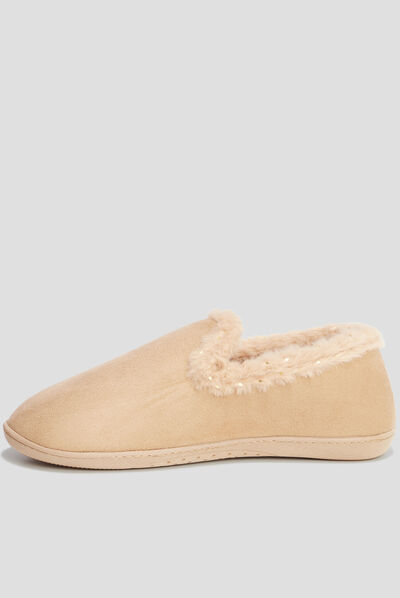 Chaussons charentaises fourrés Isotoner camel femme