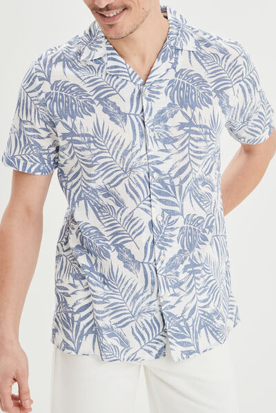 Chemise en coton manches courtes bleu homme