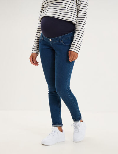 Jeans grossesse skinny avec bandeau denim stone femme maternit&eacute;