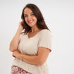 T-shirt col en V manches courtes beige femme grande taille