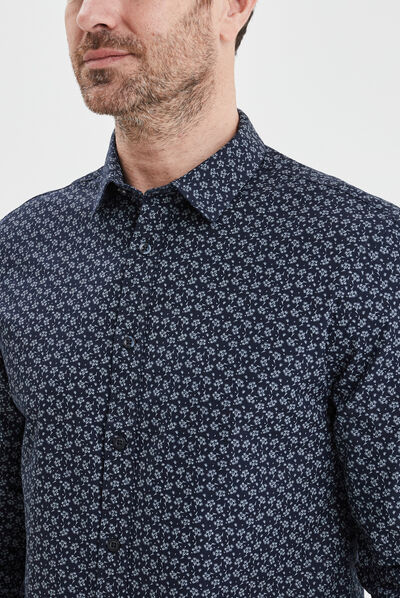 Chemise droite manches longues bleu marine homme