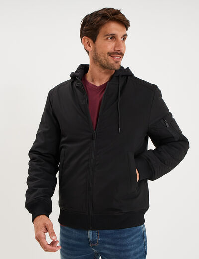 Veste bomber d&eacute;perlante capuche amovible noir homme