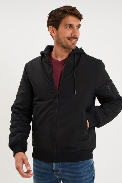 Veste bomber d&eacute;perlante capuche amovible noir homme