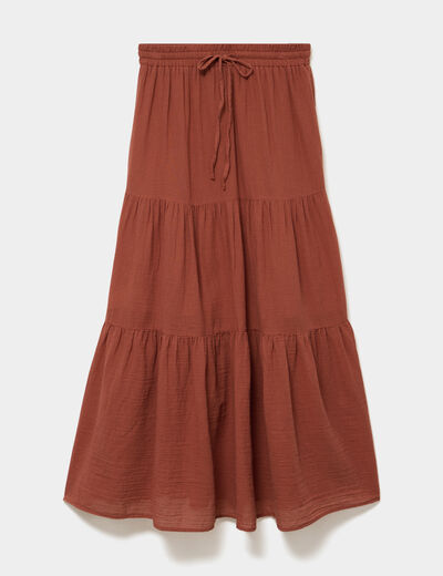 Jupe longue fluide &eacute;vas&eacute;e coton camel femme
