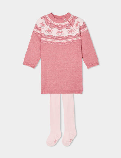 Ensemble robe tricot et collants vieux rose bébé fille