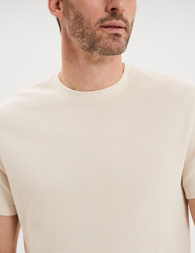 T-shirt textur&eacute; droit col rond coton ecru homme
