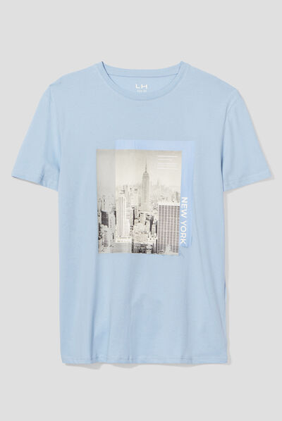T-shirt manches courtes coton bleu ciel homme
