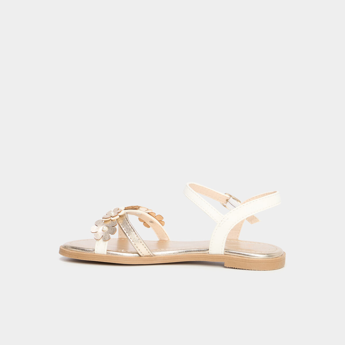 Sandales brides &agrave; fleurs blanc fille