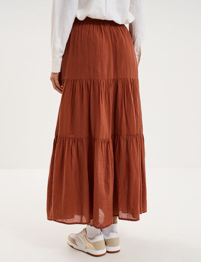 Jupe longue fluide &eacute;vas&eacute;e coton camel femme