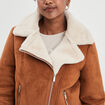 Veste col aviateur zipp&eacute;e doubl&eacute;e camel femme