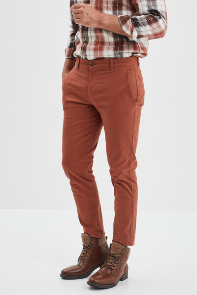 Pantalon chino slim coton marron foncé homme