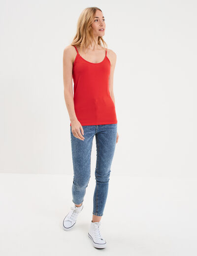 D&eacute;bardeur coton bretelles r&eacute;glables rouge femme
