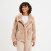 Veste fausse fourrure col montant beige femme
