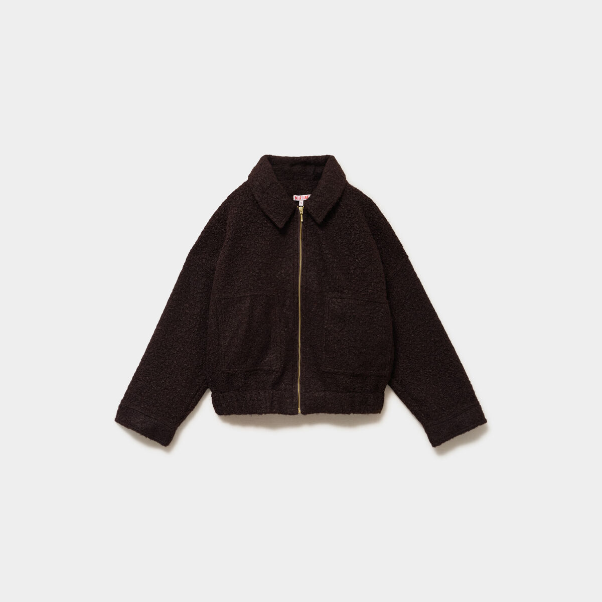 Veste bouclette oversize col tailleur marron fonc&eacute; femme