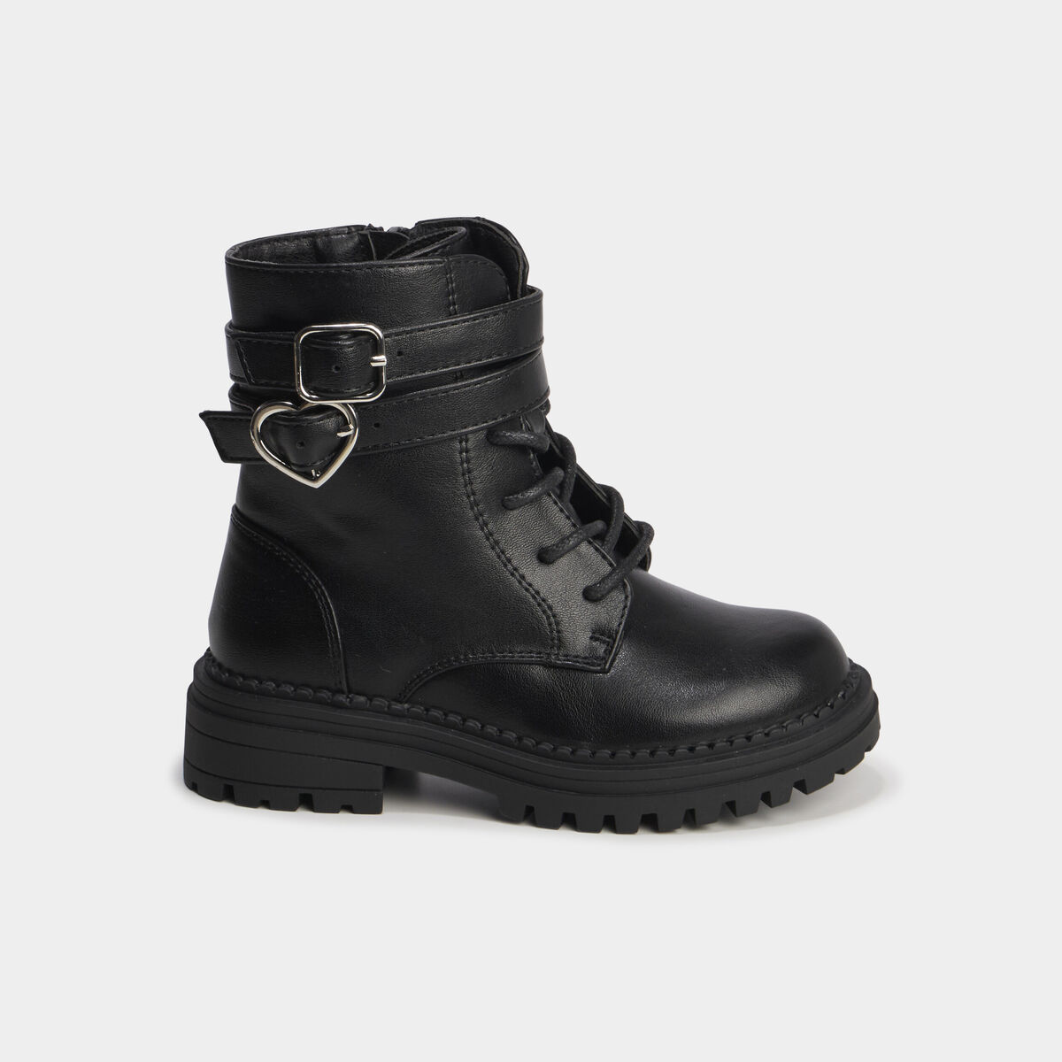 Boots &agrave; boucles et lacets noir fille
