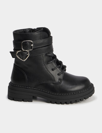 Boots &agrave; boucles et lacets noir fille