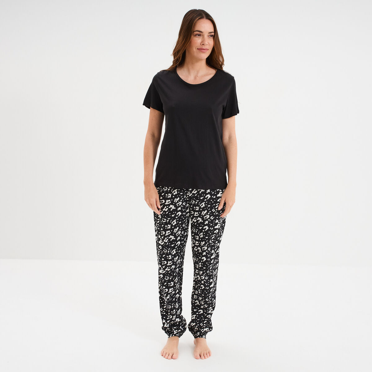Ensemble pyjama pantalon t-shirt coton noir femme