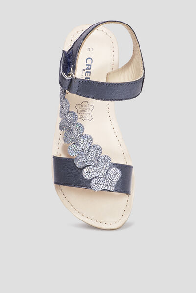 Sandales brides feuilles en cuir Creeks bleu fille
