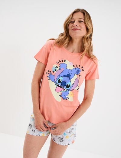 Ensemble pyjama short coton Stitch orange corail femme