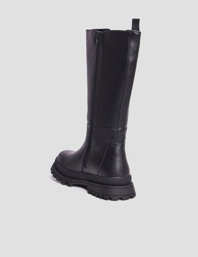 Bottes crantées cotés élastiqués noir fille
