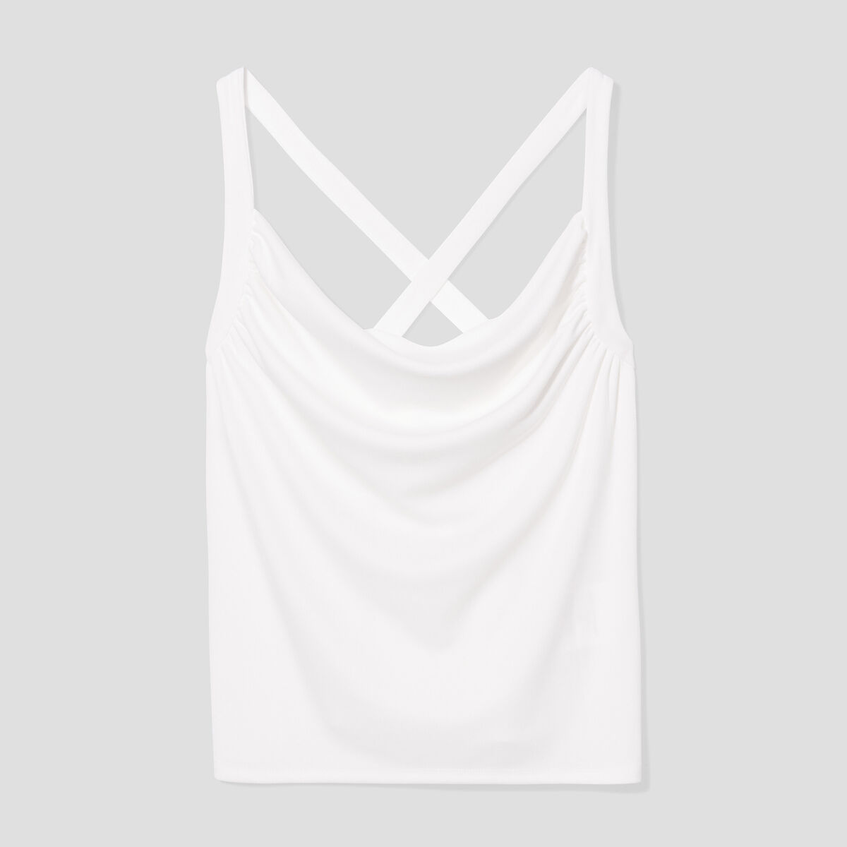 Débardeur col bénitier dos croisé blanc femme