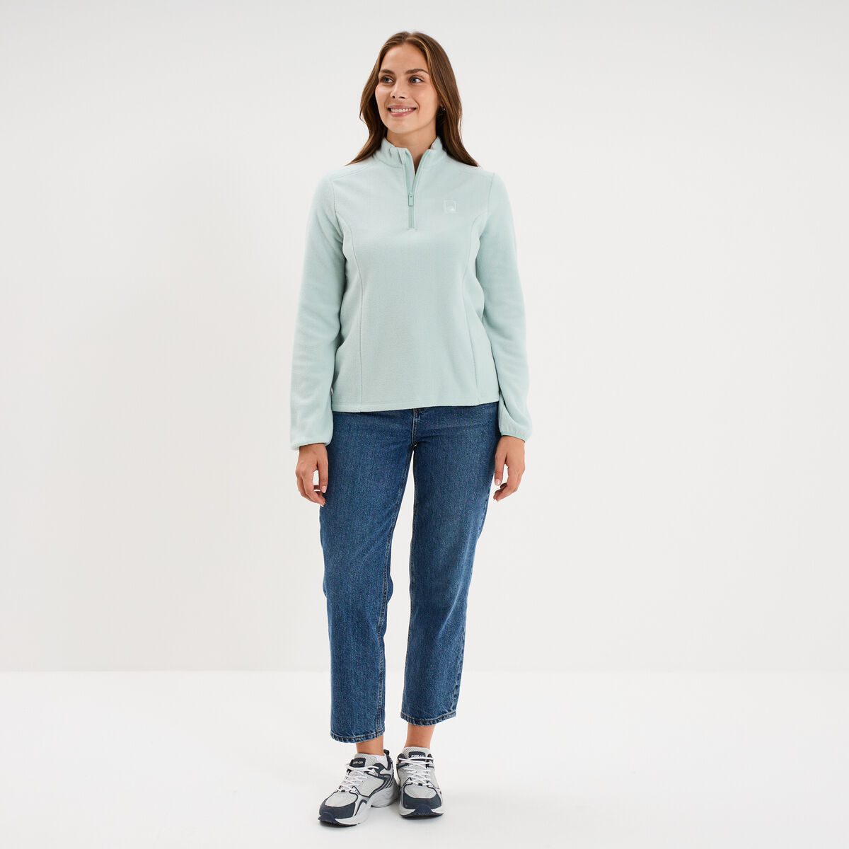 Sweat polaire col camionneur bleu gris femme