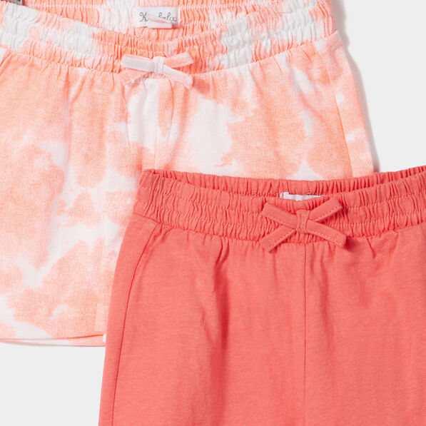 Lot 2 shorts coton élastiqués avec noeud orange bébé fille