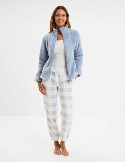 Veste effet polaire col montant bleu gris femme