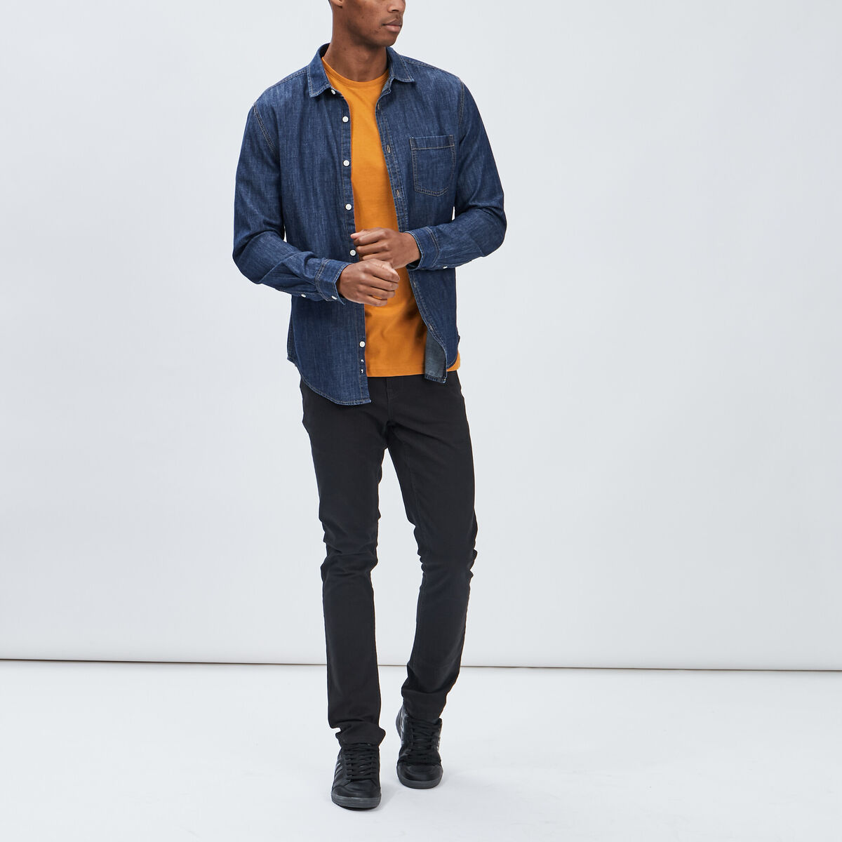 Chemise droite manches longues denim stone homme