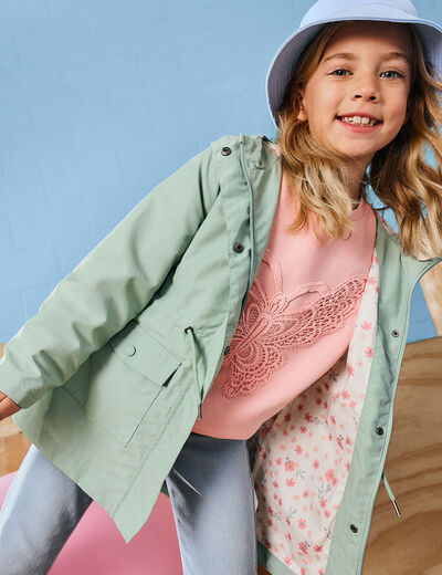 Parka avec capuche vert pastel fille