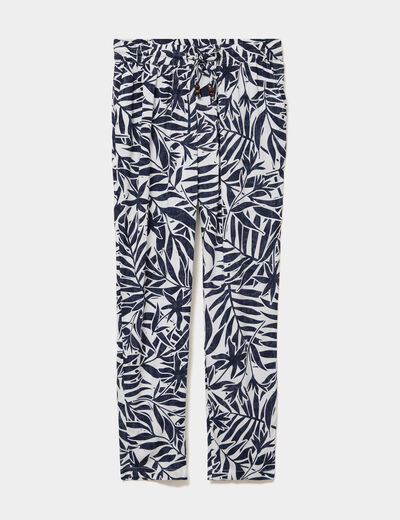 Pantalon fluide ceinture &eacute;lastiqu&eacute;e ecru femme
