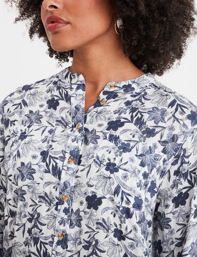 Chemise manches longues col mao ecru femme