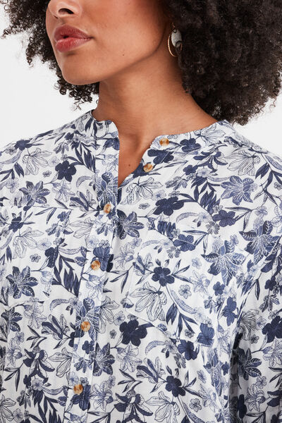 Chemise manches longues col mao ecru femme
