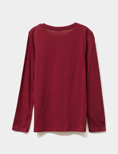 T-shirt col rond manches longues coton bordeaux garçon