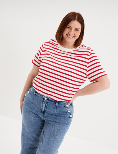 T-shirt manches courtes avec boutons ecru femme grande taille