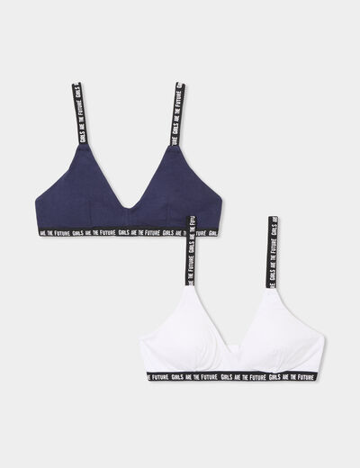 Lot 2 brassières forme triangle coton bleu marine fille