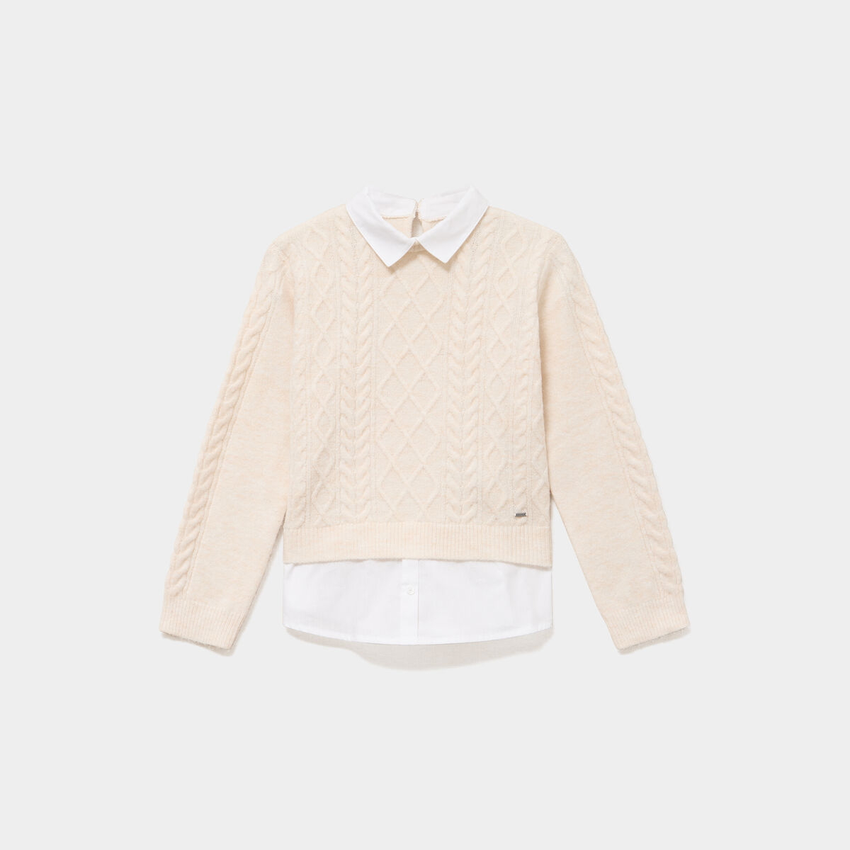 Pull effet 2-en-1 col chemise ivoire fille